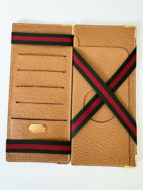 Vintage GUCCI ~ Leather Magic Flip Long Wallet Green Red Stripe Ribbon